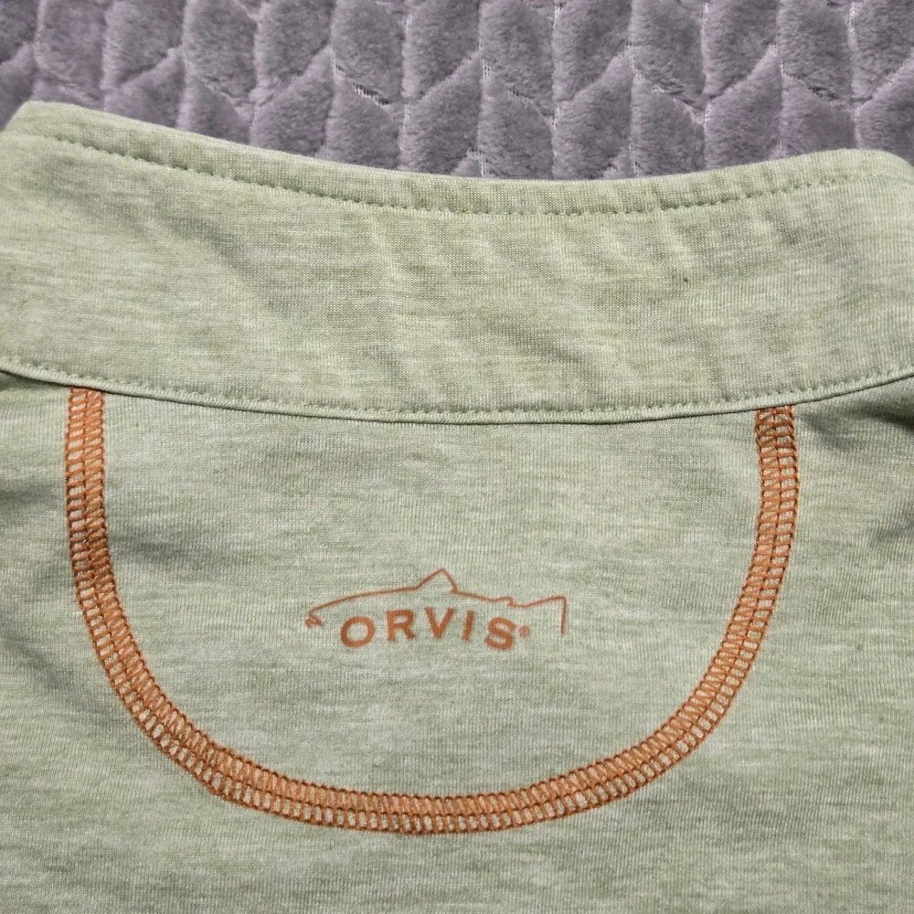 Orvis Trout Bum Mens Medium Green Heather 1/4 Zip Pullover Fish 1R47 Trout Logo